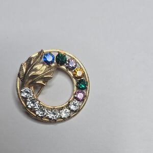 Elegant Gold and Multicolor Gemstone Brooch